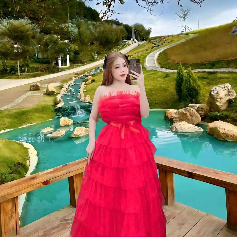 Đầm tầng lưới 2 dây có mút sang chảnh - Thời Trang TIX đơn nữ váy trắng kem voan trắng Nhung Women Voi Dress Màu Trắng promdress katie 8