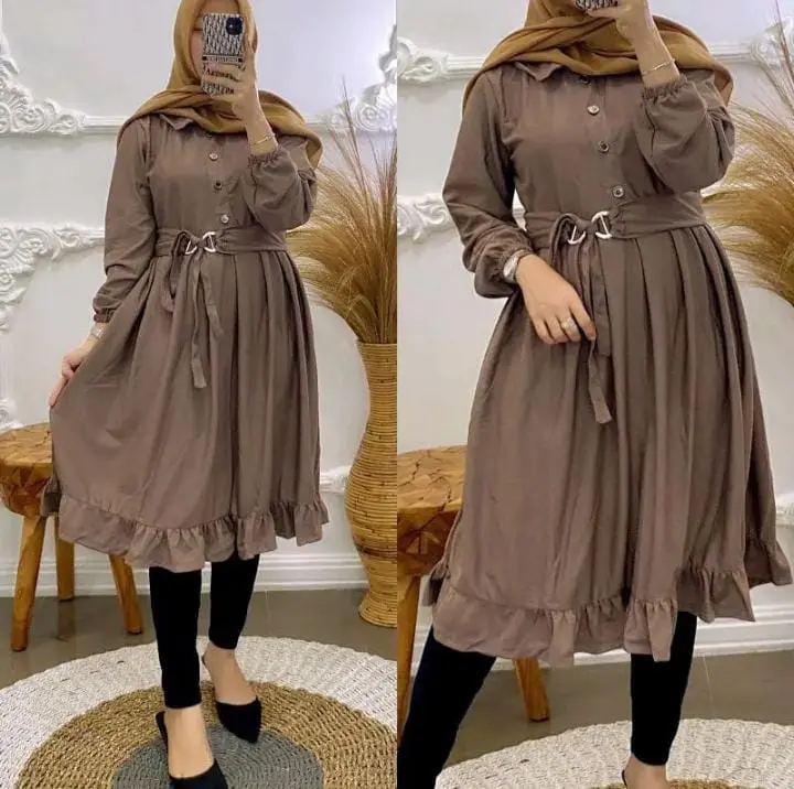 asf tunik pakian wanita terbaru 2024 terbaru tunik virall tiktok Airflow Muslim Atasan Panjang Crinkle Kancing 2
