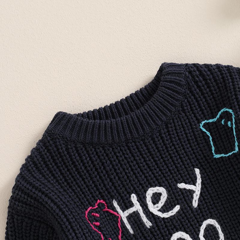 Product Introduction of Newborn Baby Halloween Sweater Casual Letter Ghost Embroidery Knitted Long Sleeve Pullover Infant Knitwear for Toddler 42