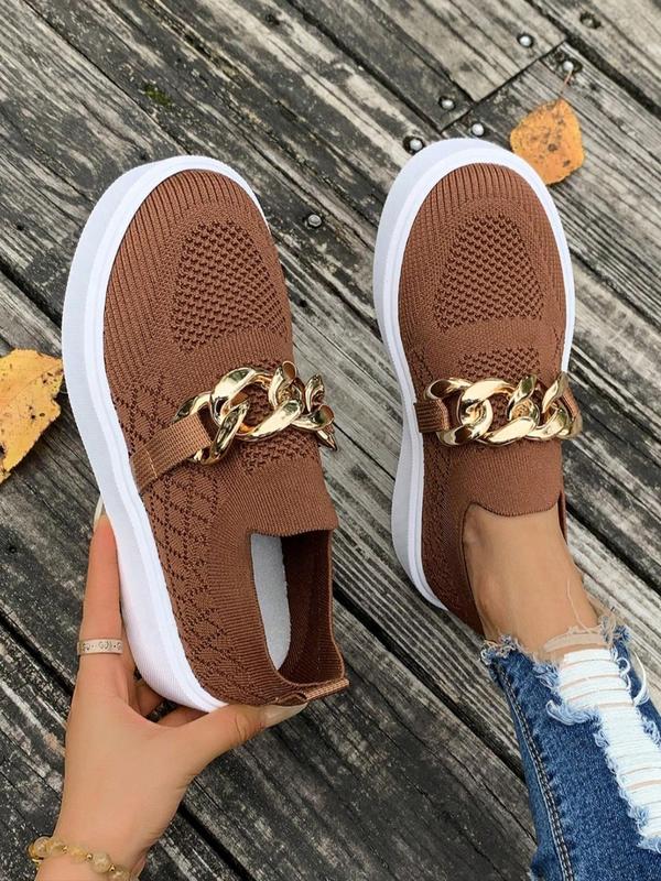 Women's Fashionable Chain Decorated Platform Sneakers, Casual Comfortable Sports Shoes for Daily Wear, Female All-match Round Toe Shoes for Daily Wear 1