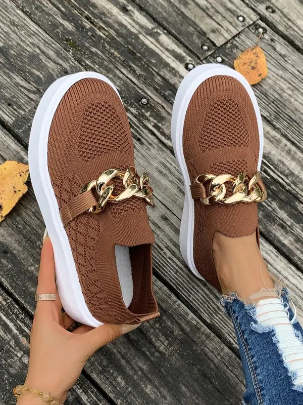 Women's Fashionable Chain Decorated Platform Sneakers, Casual Comfortable Sports Shoes for Daily Wear, Female All-match Round Toe Shoes for Daily Wear 1