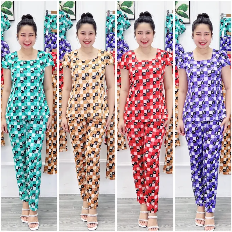 A2 Combo 4 bộ đồ nữ thun Aty thường, mềm, nhẹ, cổ vuông, quần dài, 45-70kg Nhung Top 1