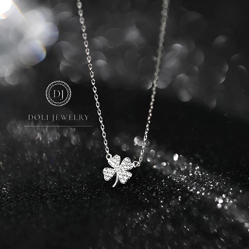 Product Introduction of Dây chuyền cỏ 4 lá bạc Ý S925 DOLI JEWELRY mặt đính đá -D06 1