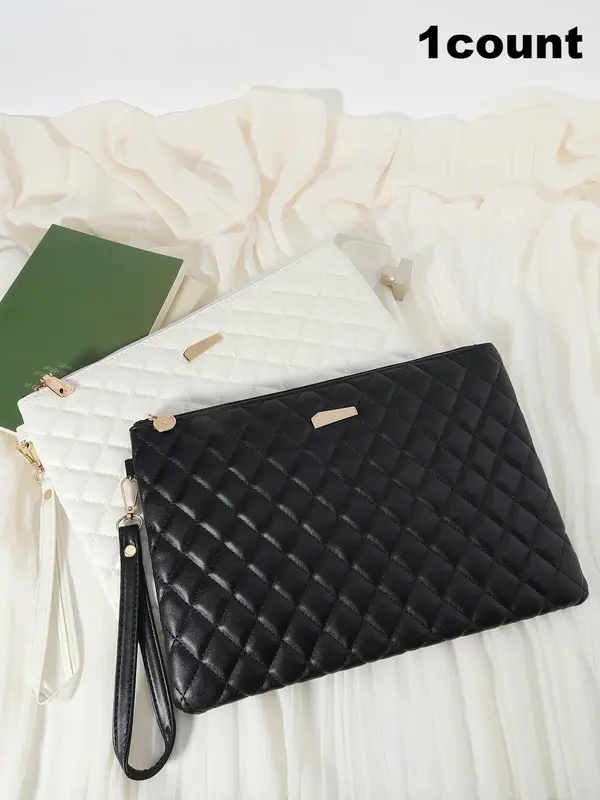 Women's Fashionable Quilted Design Clutch Bag, Large Capacity Multi-functional Outdoor Storage Bag, Coin and Mobile Phone Multi Zipper Wallet 0