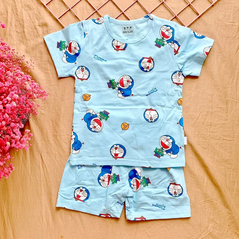 Bộ thun cotton mềm mát thấm hút mồ hôi hoạ tiết hoạt hình 10-30kg 0