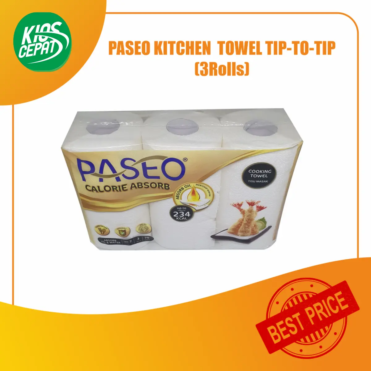 [GOJEK/GRAB] Tissue PASEO Kitchen Towel 3 in 1 (1Pack ISI 3Rolls)