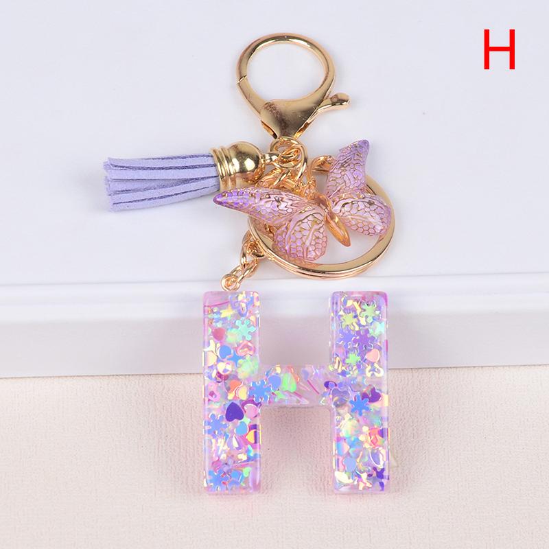 Product Introduction of A-Z Dreamy Sequin Letters Keychain For Women Tassel Butterfly Pendant Keyring  Bags  Car Key Chain 25