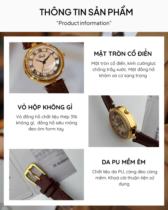 Đồng Hồ Đeo Tay Nữ Dây Da 2024 Deli Dây Da Cao Cấp Chống Nước 3ATM - Auratime G44 Women Watch 2
