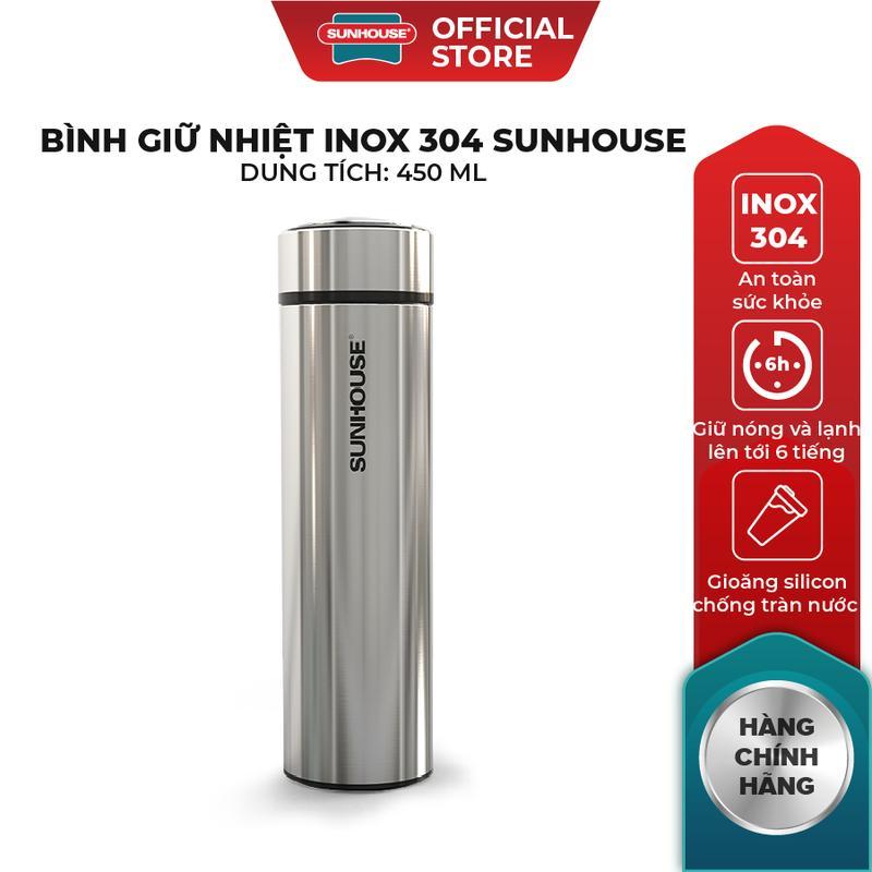 Bình giữ nhiệt inox 304 Sunhouse 450ml KS-TU450I Inox 2 lớp 304 cao cấp Giữ nhiệt lâu