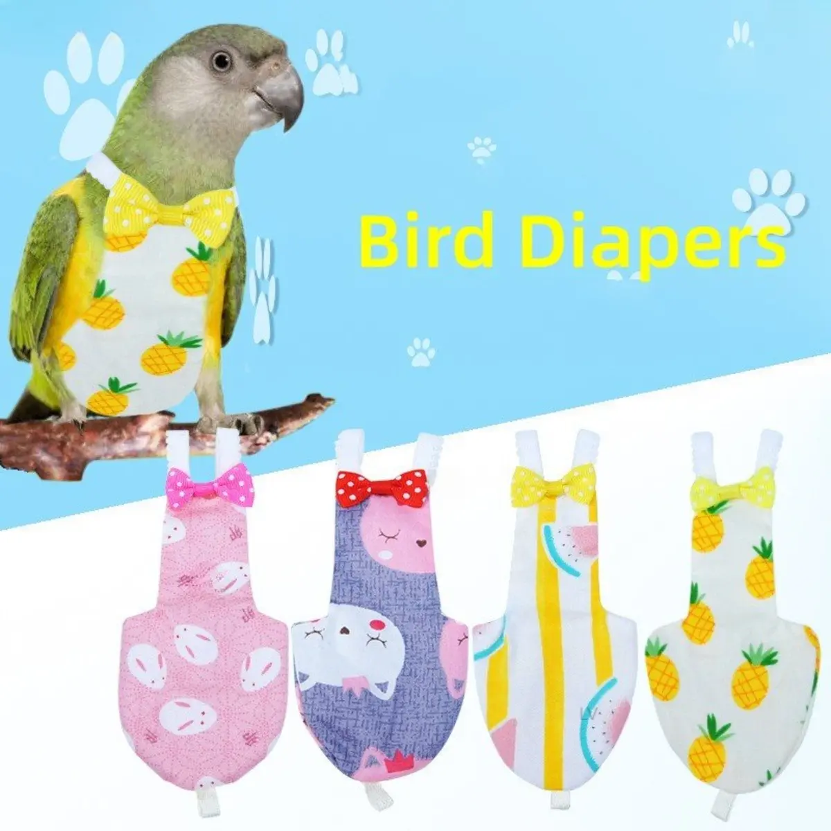 Parrot Diaper with Bowtie Flight Suit Nappy Clothes Pigeons Small Medium Large Pet Birds Flight Suit Clothes Washable