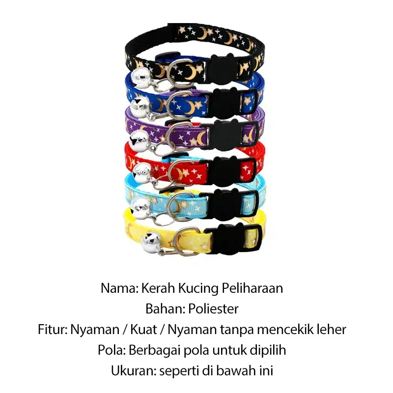 Kalung Lonceng Kucing Anjing Motif MOON & STAR (GESPER KEPALA KUCING) 2
