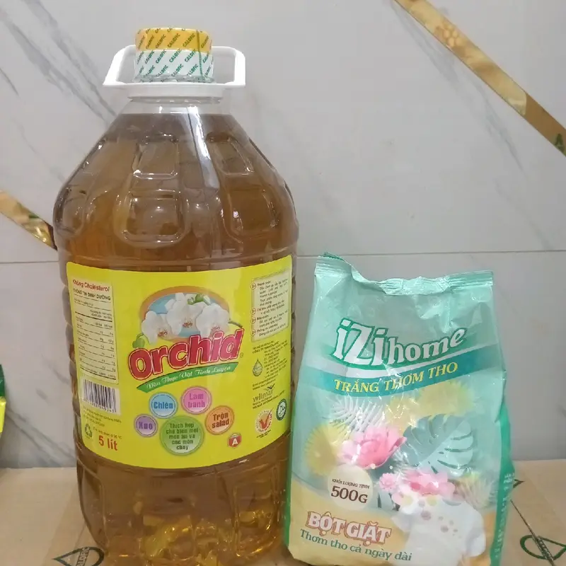 dầu 5 lít Orchid 4kg6 + bịch bột giặt 500g 0