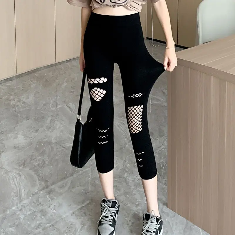 Quần Legging Mùa Hè, Dành Cho Phụ Nữ, Lưới Rách Mỏng, Co Giãn, Ngoại Cỡ, Cô Gái Đầy Đặn, Bó Sát, Bó Sát, Quần, Quần Cropped Xén, Có Thể Mặc Ngoài Trời