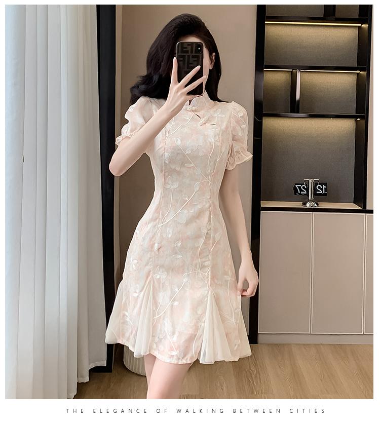 Product Introduction of Improved Cheongsam Floral Dress for Women Summer 2025 New Elegant Fairy Dress for Daily Wear 13