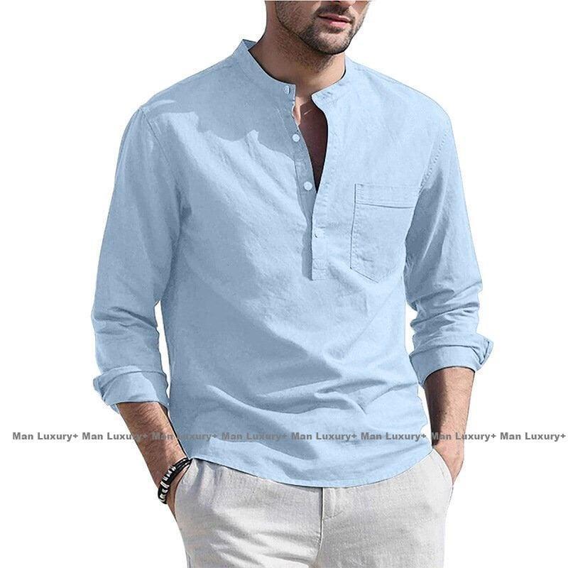 Áo sơ mi nam dài tay vải đũi cổ tàu Menswear Có Túi xl kiểu casual của mỹ Jean