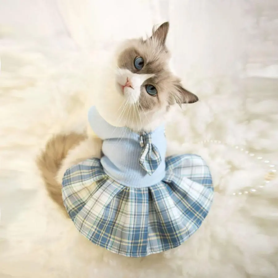 JK Plaid Print Pet Dress, Cute Pet Clothes for Small Medium Dogs & Cats, Fashionable Pet Clothing for Daily Wear, Costume