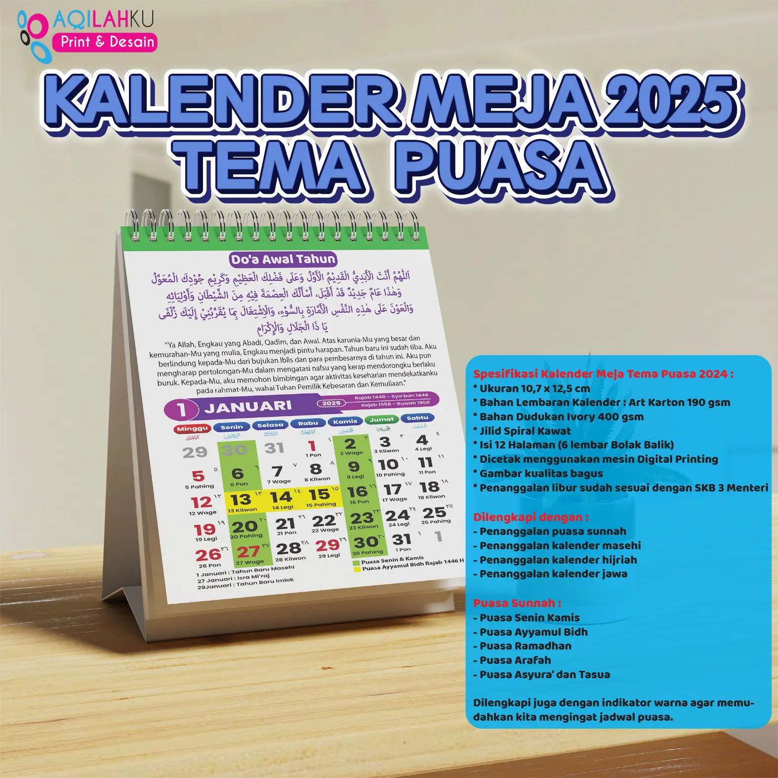 Kalender Meja Tema Puasa Sunah 2025 & Doa Harian