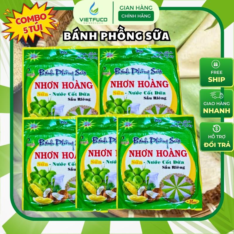 Combo 5 Túi Bánh Phồng Sữa Dừa Sầu Riêng Nhơn Hoàng -  Đặc Sản Miền Tây 220G