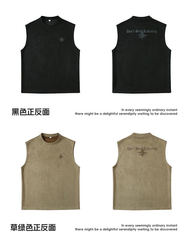 Product Introduction of Lotin Suede Thin Sports Vest Men's 2024 Summer New Sleeveless T-shirt American Letter Printed Casual Waistcoat 24