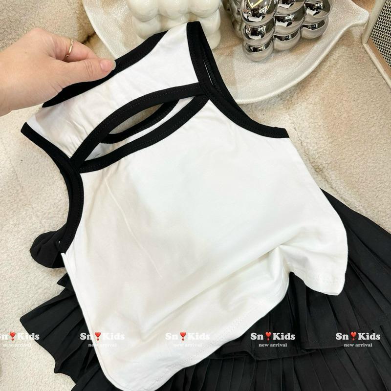 Bộ áo thun ba lỗ và chân váy dập ly đen phong cách hàn quốc cho bé gái 2