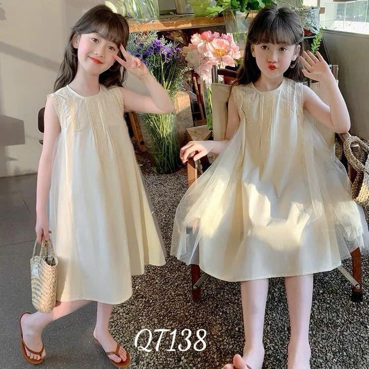 Váy công chúa thô đũi phối ren cho bé gái 0