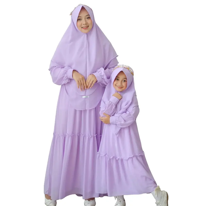 Baju Dress Gamis Wanita Syari Couple Cople Kapel Ibu Anak Perempuan Muslim Terbaru Ceruty Mewah Lebaran  Pasangan Dewasa Pasangan 1