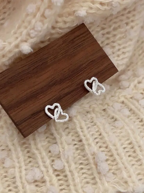 Heart Design Stud Earrings, Fashionable Textured Earrings for Women for Party, Daily Clothing Decor, Trendy All-match & Exquisite Jewelry for Birthday Gift 4