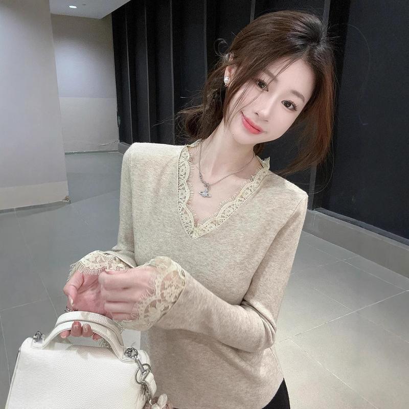 Product Introduction of Đồ Len Cổ Chữ V, Phong Cách Dễ Thương Và Gợi Cảm, Dành Cho Nữ, Thích Hợp Cho Mùa Thu Và Mùa Đông, Áo Sơ Mi Lớp Nền Mỏng Thanh Lịch, Có Thể Mặc Làm Áo Cánh Bên Trong Top Women Màu Đen 4