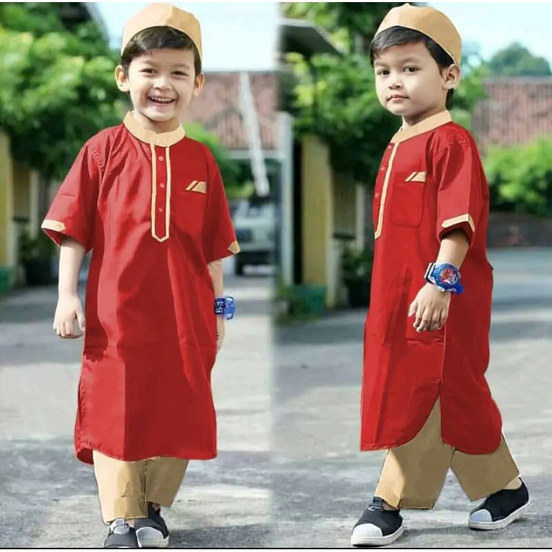 Baju Koko Anak Laki Laki 1-12 Tahun Katun Micro Setelan Celana Peci Muslim Panjang