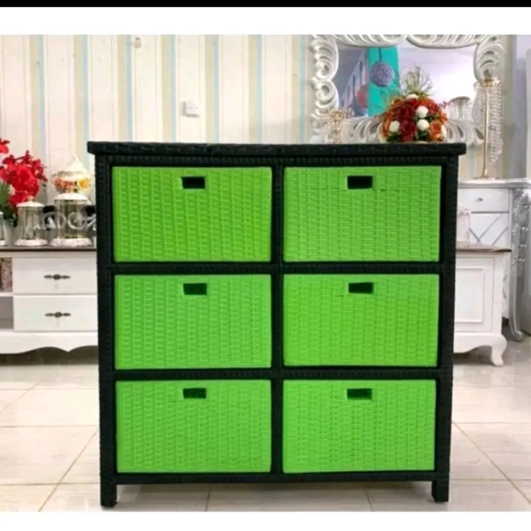 Meja TV lemari laci rotan sintetis laci 6 atas (Bebas Request) meja tv plastik aesthetic meja tv led 32 inch mejatv mura Kayu Rak Furniture raktv