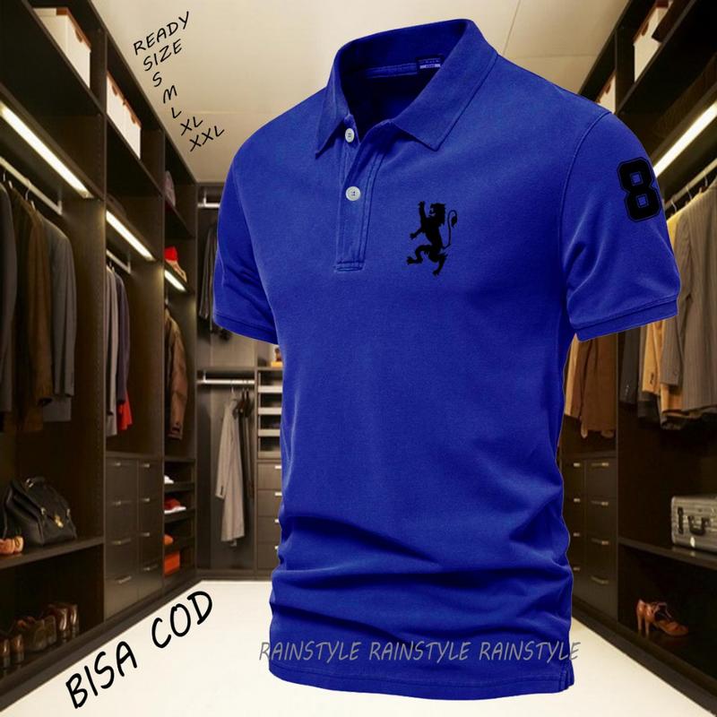 Kemeja Polo, Kolar Singa, Lengan 8, Teks Hitam, Kolar Baju-T, Baju Dewasa, Baju Polo Lelaki, Baju Seragam 4