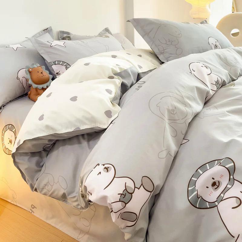 Product Introduction of EGW spring bedding set 3PCs cartoon Boys Girls bed linen Grey Lion pink bear pillowcase printed home linen for children kids 18