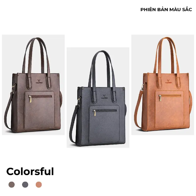 [Tặng Ví móc khóa] Túi Xách Da Nữ Công Sở VACHINO kiểu dáng dọc TX010 đựng vừa laptop, giấy A4 Bag Tote Chữ Nhật Hình Chữ Nhật 4