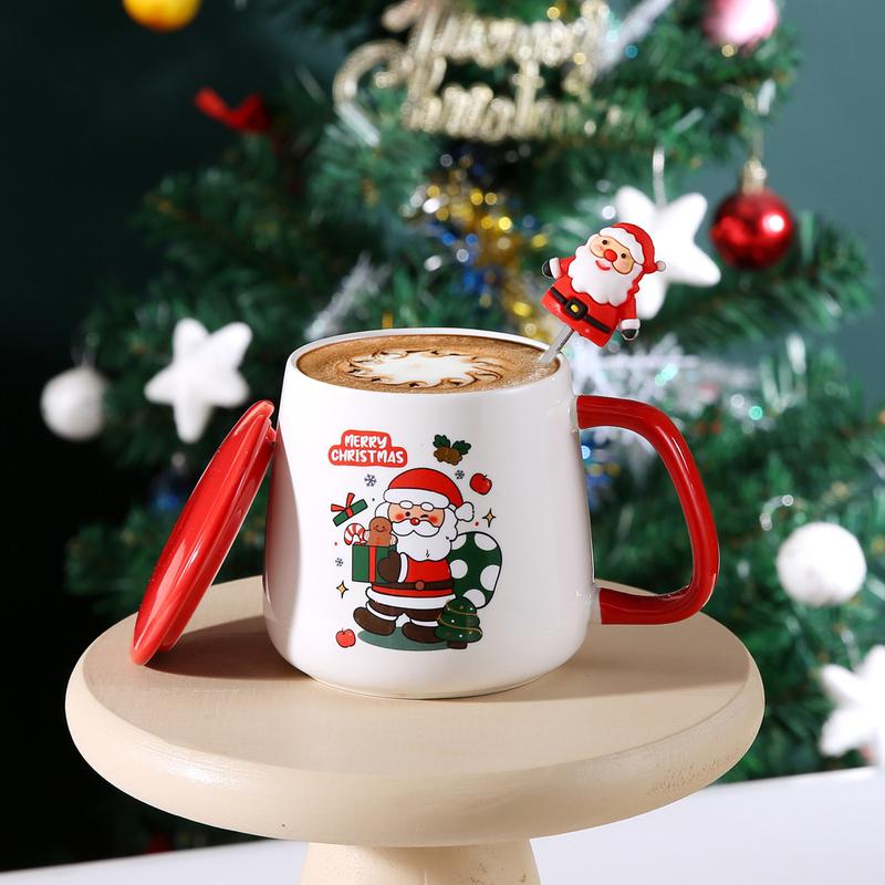 Product Introduction of Christmas Gift Santa Claus Mug with Cover Spoon Good-looking Ceramic Cup Practical Gift travel  water Drinkware Tumbler Reusable Washable Coffee Drink Reuse Drinkware Tumbler 24