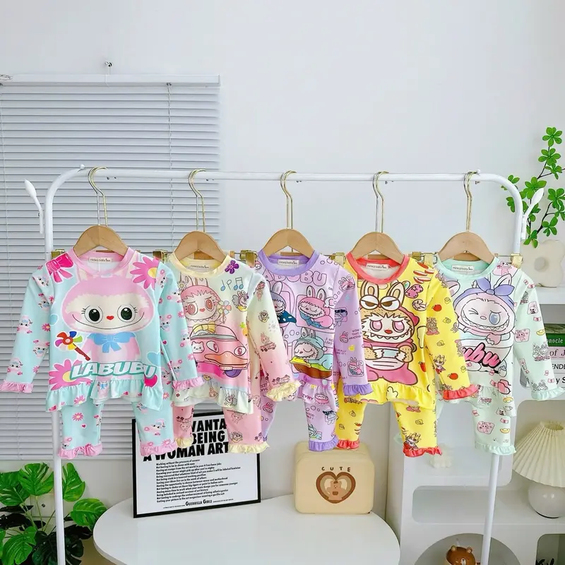 FREESHIP- Bộ Dài Tay Cho Bé Gái Thun Lạnh 3D MINKOJ BABY Cho Bé Từ 7-30kg In Hoạt Hình LABUBU Chất Co Giãn 4 chiều mềm 0
