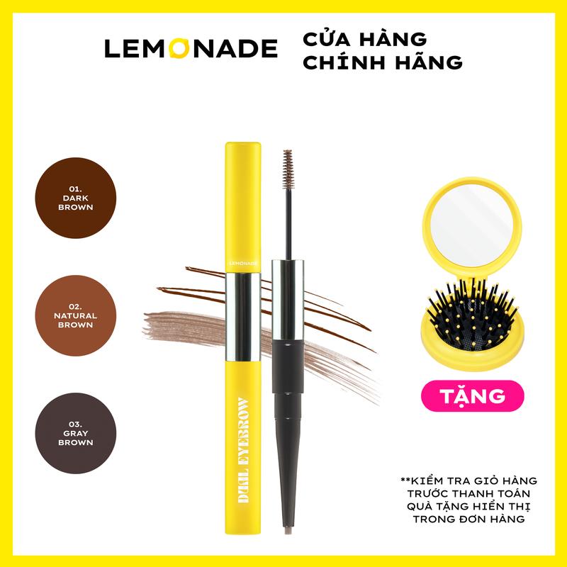 Combo 01 Chì kẻ mày 2 đầu bền màu Lemonade Dual Eyebrow 2.75g và 01 Gương lược gấp gọn 2 trong 1 35g