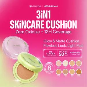 NEW! Emina Glow & Matte 3in1 Skincare Cushion SPF 50 PA++++ 13 G | Flawless Lightweight Make Up Foundation Glowing Skin Transferproof Full High Coverage Bedak Waterproof Sweatproof Dewy Moisturizer Hydrating Barrier Non-Comedogenic