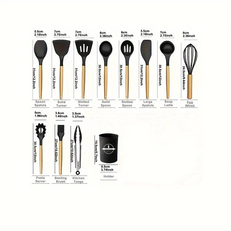 Wooden Handle Silicone Kitchenware Set, 12pcs/set Non-stick Cooking Utensils Set, Kitchen Cooking Utensils Set, Household Kitchen Products 7