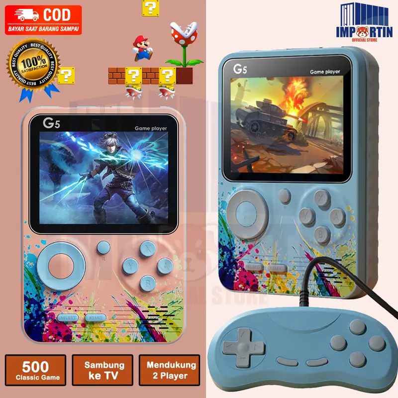 Game Boy Game Bot Gameboy Console Portable Game Player Built-in Clasic 500 Games Connect to TV or Gamepad 1000mAh 1 Player or 2 Player/ Gamepad 2 Pemain Dapat Stick G5 Hadiah Sempurna Terbaik/ Gameboy Retro Terbaik Dapat Stick Bisa Untuk 2 Orang 0
