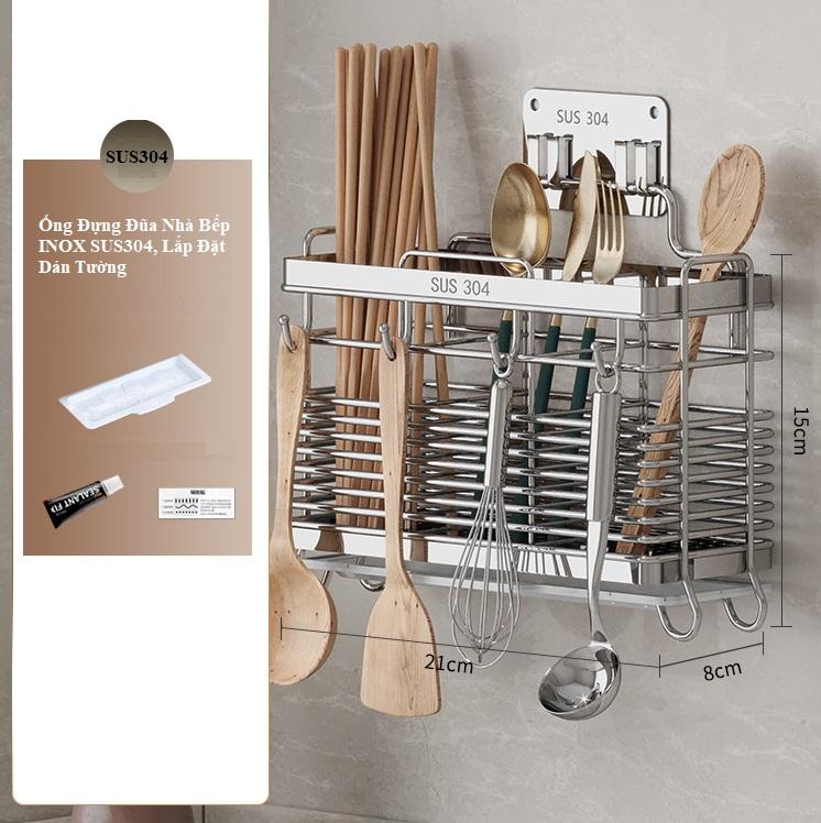 Ống Cắm Đũa INOX 304 Có Khay Hứng Nước Lắp Đặt Dán Tường - OENON