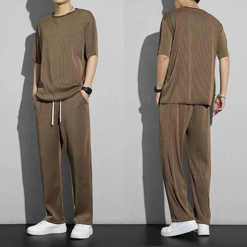 Product Introduction of Ice Silk Sports Suit Men's Summer Thin Casual Pants Short Sleeve Ins Quick-Drying Draping Clothes Set Menswear Lingerie 1