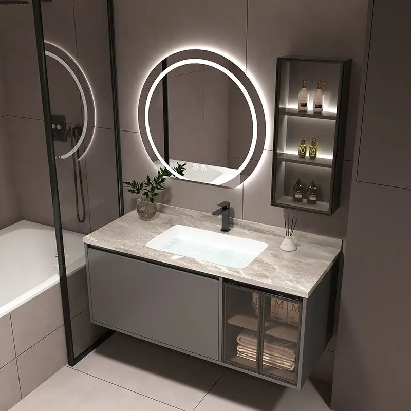 【SG Sellers】Bathroom Mirror Cabinet Stone Plate Seamless Spliging Bathroom Cabinet Ceramic Whole Washbin Wash Face Basin Cabinet Combination Sink Bathroom Table Aluminum Storage Ca