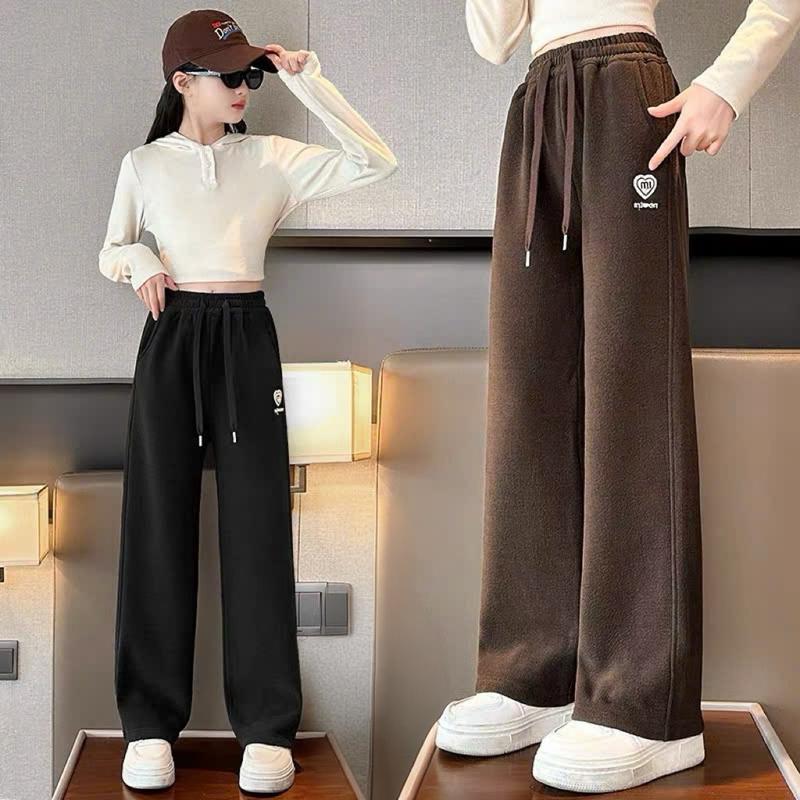 Quần Nỉ Xuông Hoạ Tiết Trái Tim Cạp Chun Cho Bé Gái 22-50kg Pants Women quần ống đen rộng màu