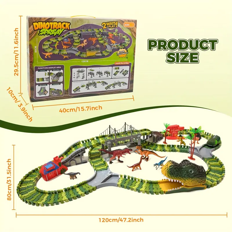 Dinosaur Race Track Toy Set, 1 Box Flexible Train Track Race Car Track Toy with Dinosaur Character, Birthday Gift for Boys & Girls 1