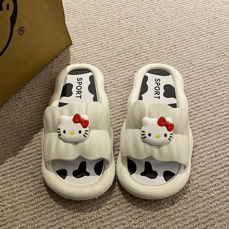 Dép Hello Kitty, Thiết Kế Hoạt Hình Dễ Thương, Có Thể Đeo Ngoài Trời, Dép Đi Hellokitty, Dành Cho Nữ, Đế Dày, Kiểu Lười, Thích Hợp Để Tắm Trong Nhà, Dép Chống Trượt