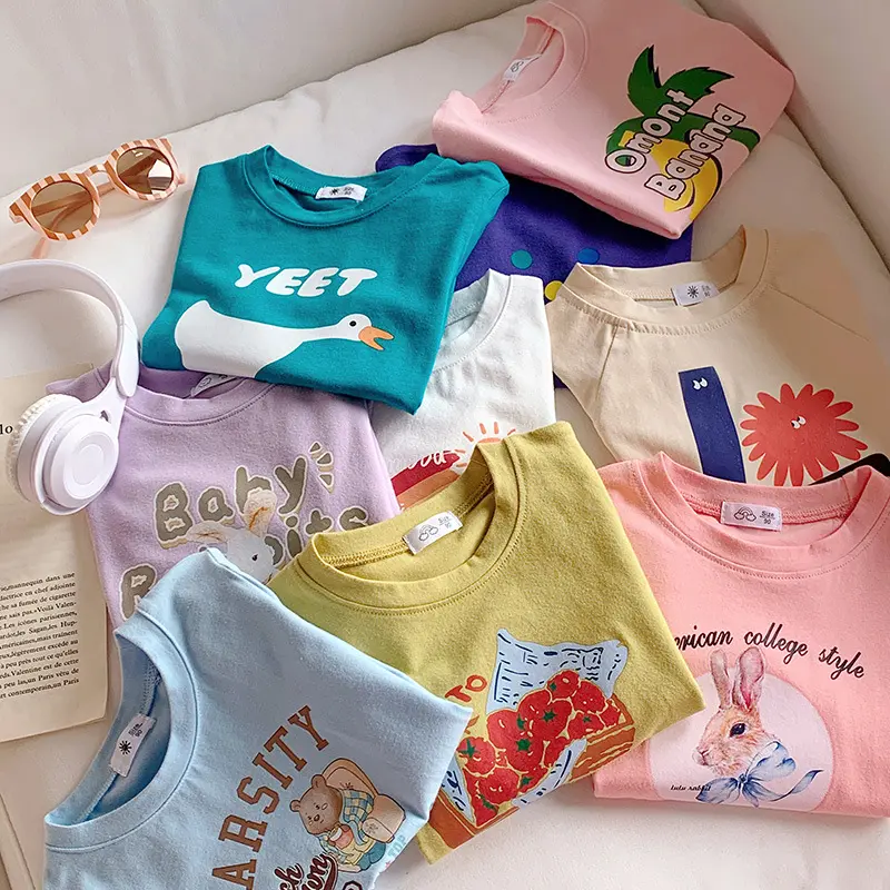 Children's Short-Sleeved T-shirt Fashionable Printed Cartoon Cute Summer Children's Shirt Cotton Children Siblings Costume Thin Top