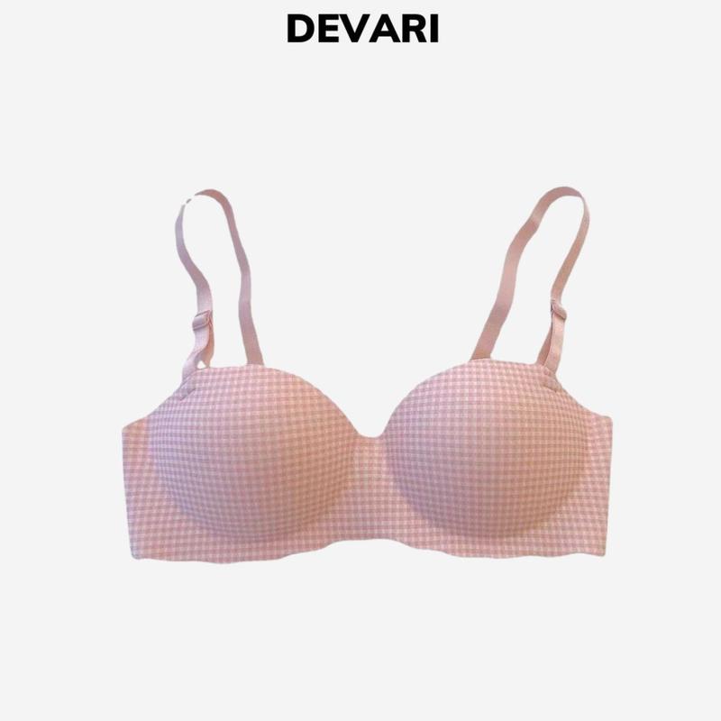 Áo ngực nữ không gọng đúc su Cúp Ngực, áo lót nữ sọc caro đệm mút dày dây có thể tháo rời DEVARI A923 Cup Tua Rua Bra áo  nâng  ngực đồ  lót áo  lót  đúc  su  không  gọng