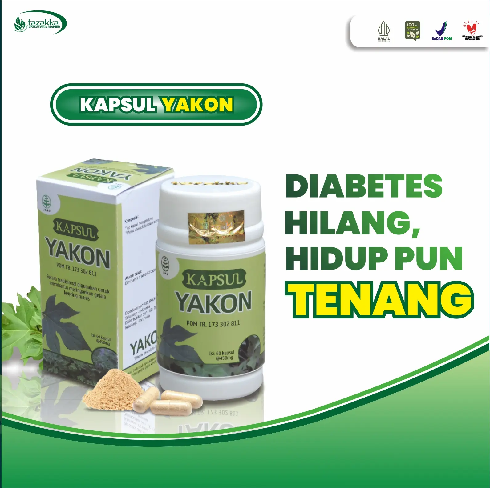 Yakon Kapsul Daun Insulin Tazakka Isi 60 Ekstrak mengatasi Herbal Diabetes Paling Ampuh Original Penurun Gula Darah Tinggi Secara Alami vitamin  untuk penderita