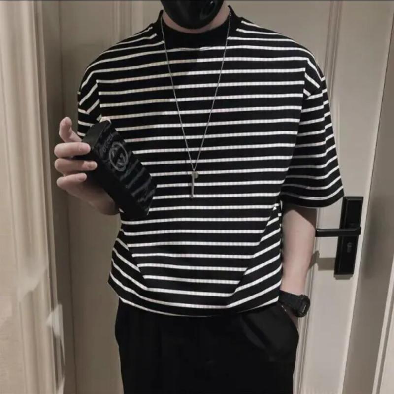 Áo thun Cổ ôm Sọc ngang high collar B&W SOS23 Menswear Nam Cotton