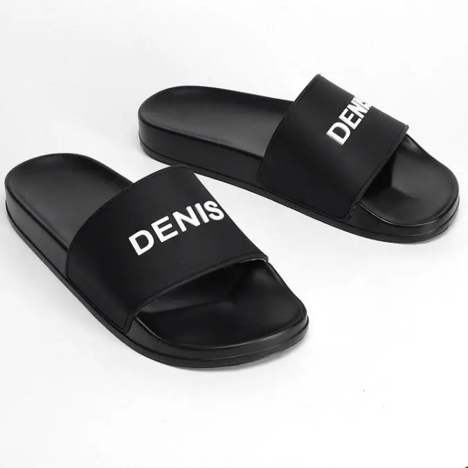 Dép lê dêni quai đen chữ trắng dẻo nhẹ hợp thời trang DéP Nam Slipper Quai Chéo Đế Bằng 0
